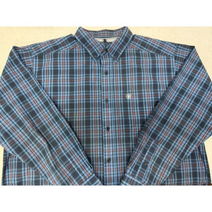 ARIAT PRO SERIES Mens XL Blue Plaid Cotton Button Down Long Sleeve Western Shirt